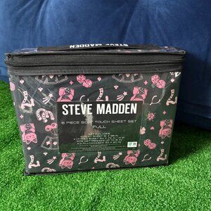Steve Madden Lucky Cat Maneki-neko Black Bedding 6 PCS Sheets Set Full Size NWT
